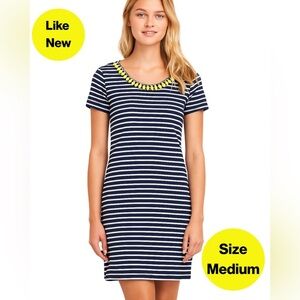 2/for $20 🪩 BLU PEPPER Navy/White Striped Mini Dress, Rhinestone Neck (medium)